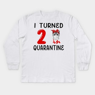 I Turned 2 In Quarantine Funny Cat Facemask Kids Long Sleeve T-Shirt